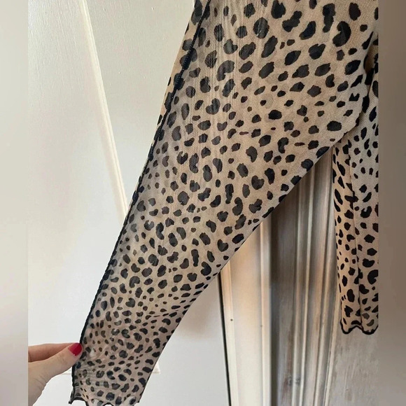 KIRIOUS Cheetah Print Sheer Mesh crew neck Crop Top exposed stitching| S goth - Picture 2 of 9
